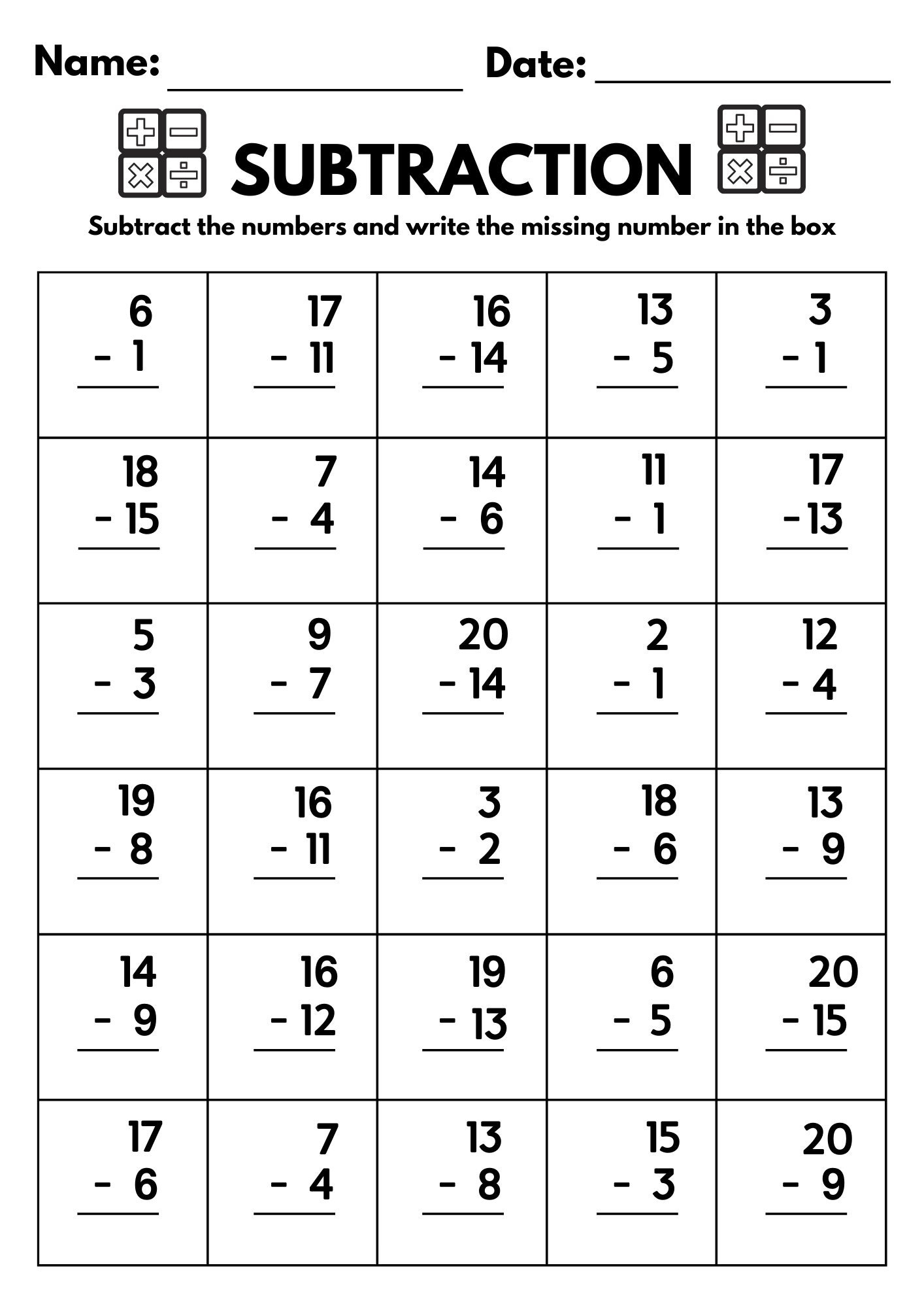Free Printable Subtraction Worksheets Grade 1