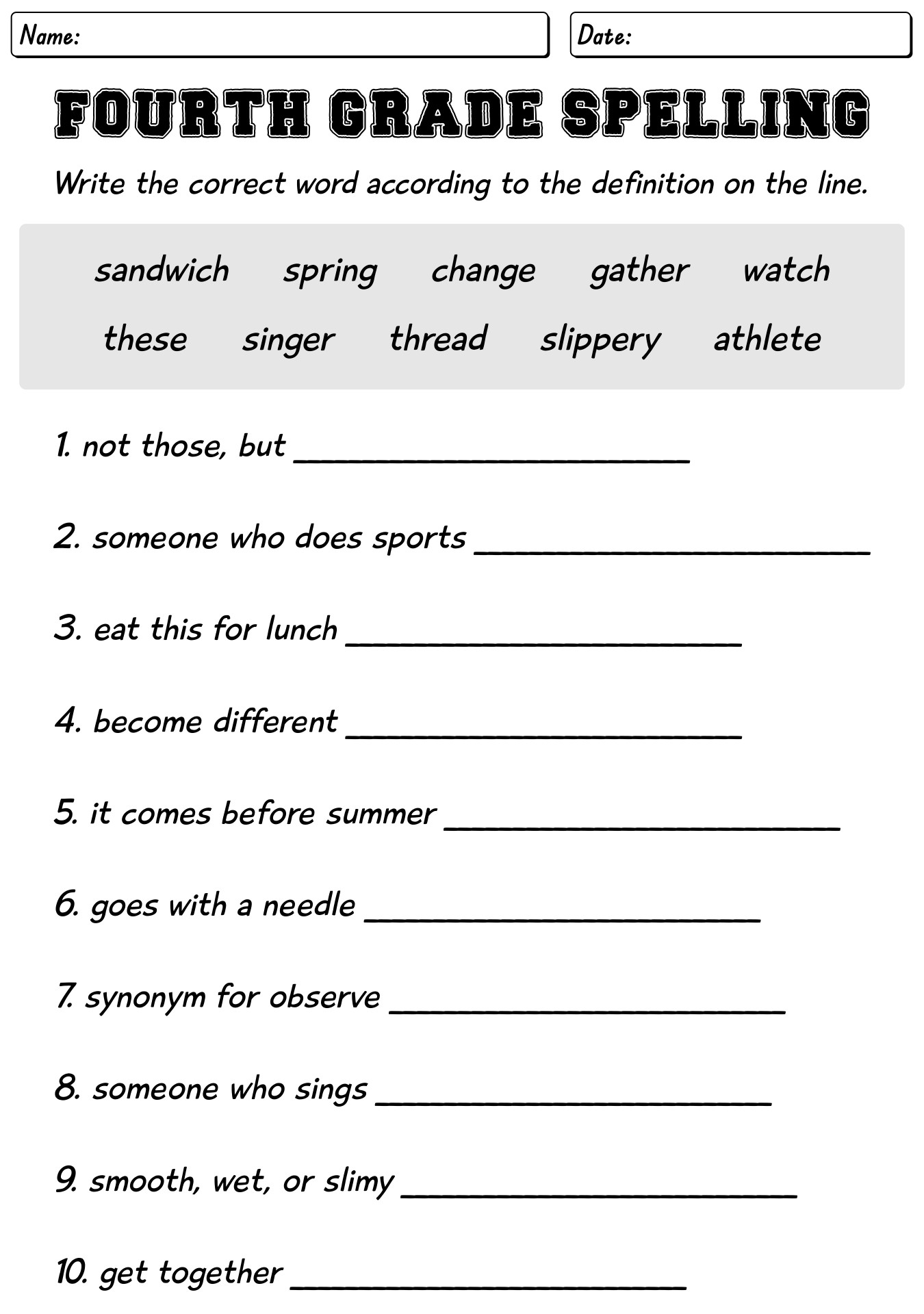 Free Printable Spelling Worksheets Grade 4