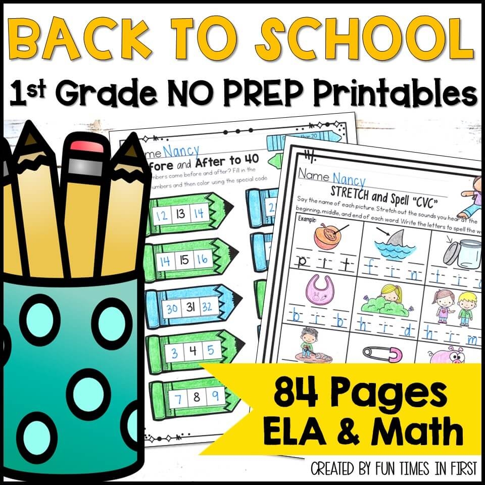 1st Grade August U0026 September NO PREP Printables ELA U0026 Math Worksheets Fun Times In First