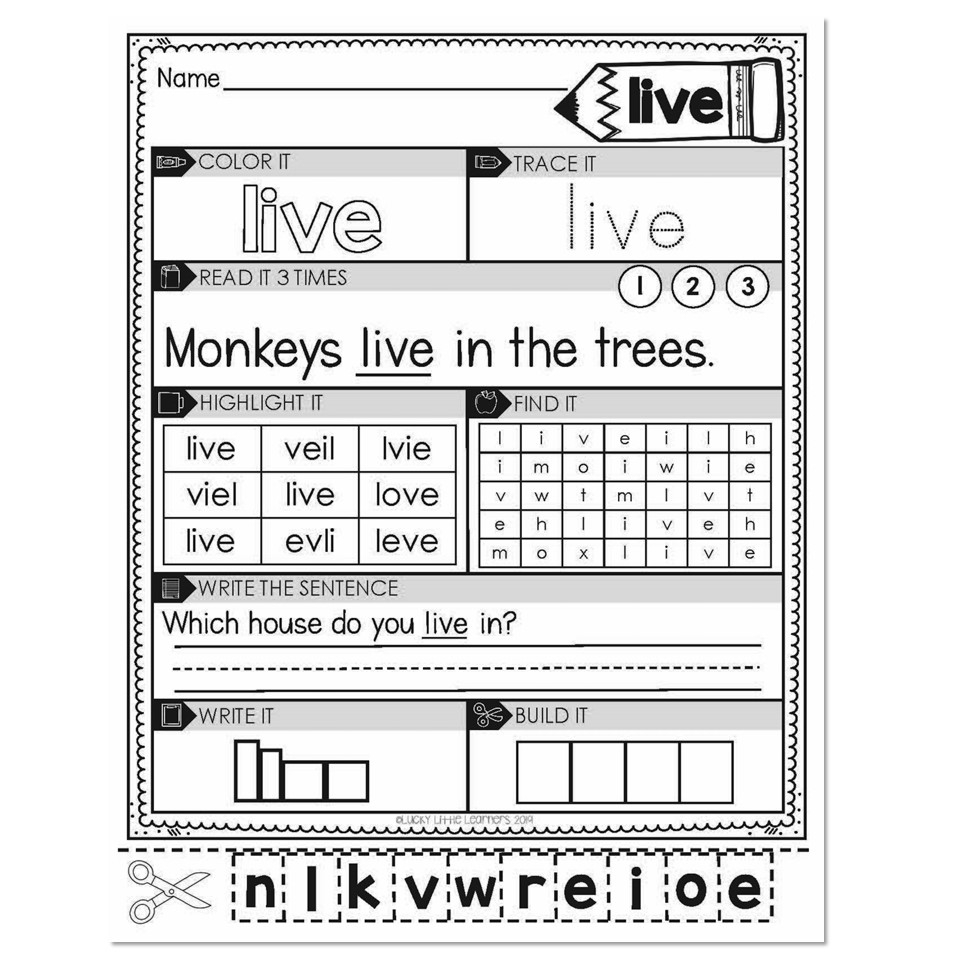 1st Grade Sight Word Worksheets Live Lucky Little Learners