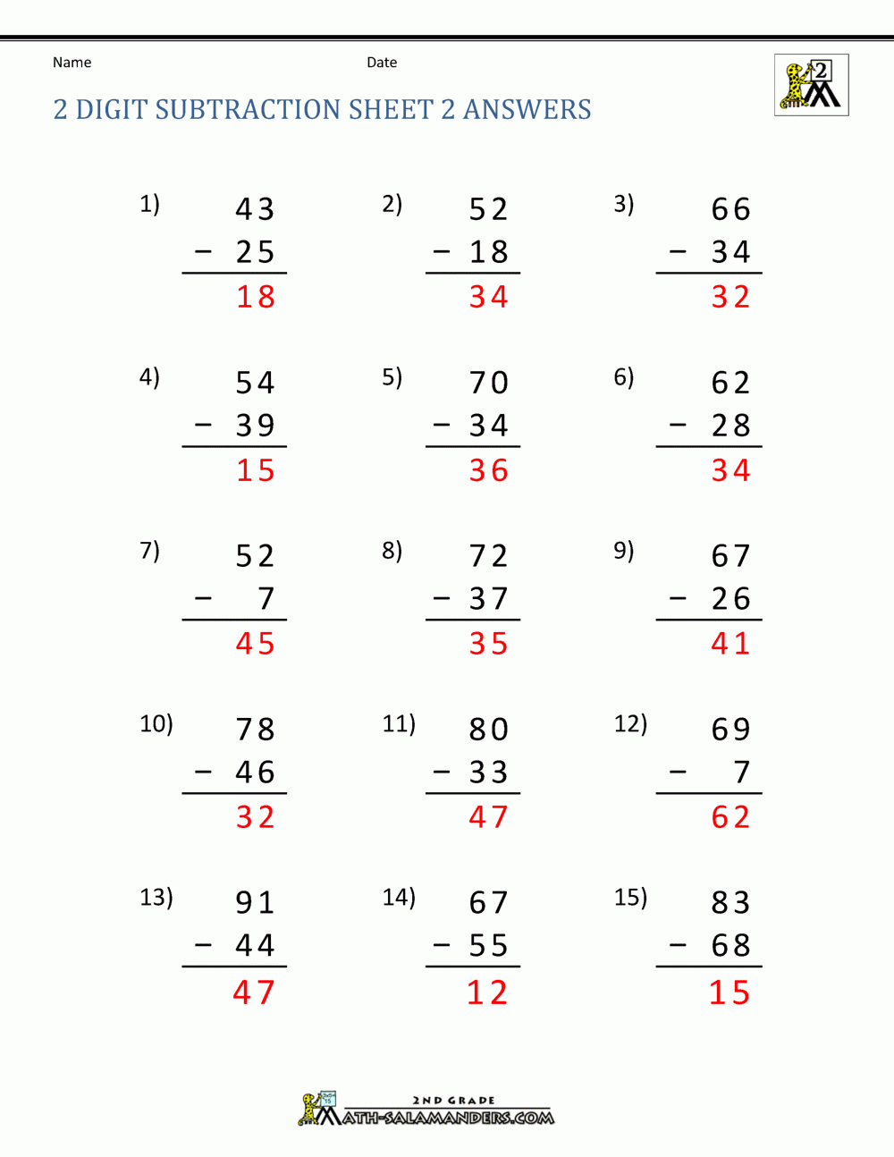 2 Digit Subtraction With Regrouping Worksheets