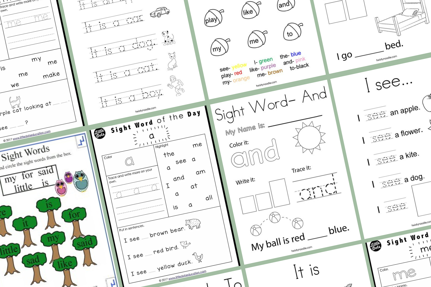 Kindergarten Grade Sight Word Worksheets