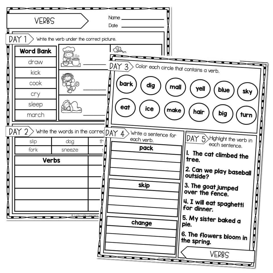 2nd Grade Grammar Worksheets Verbs Lucky Little Learners