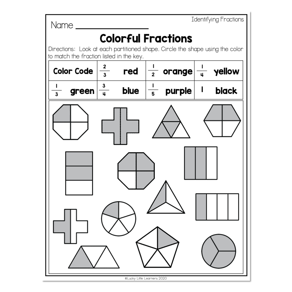 2nd Grade Math Worksheets Geometry Identifying Fractions 