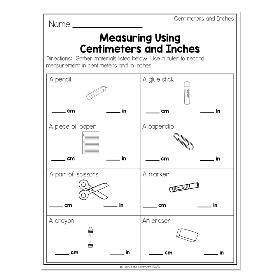 2nd Grade Math Worksheets Measurement Centimeters And Inches Measuring Using Centimeters And Inches Lucky Little Learners