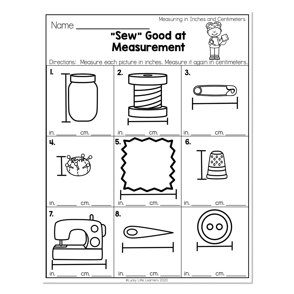 2nd Grade Math Worksheets Measurement Measuring In Centimeters And Inches Sew Good At Measurement Lucky Little Learners