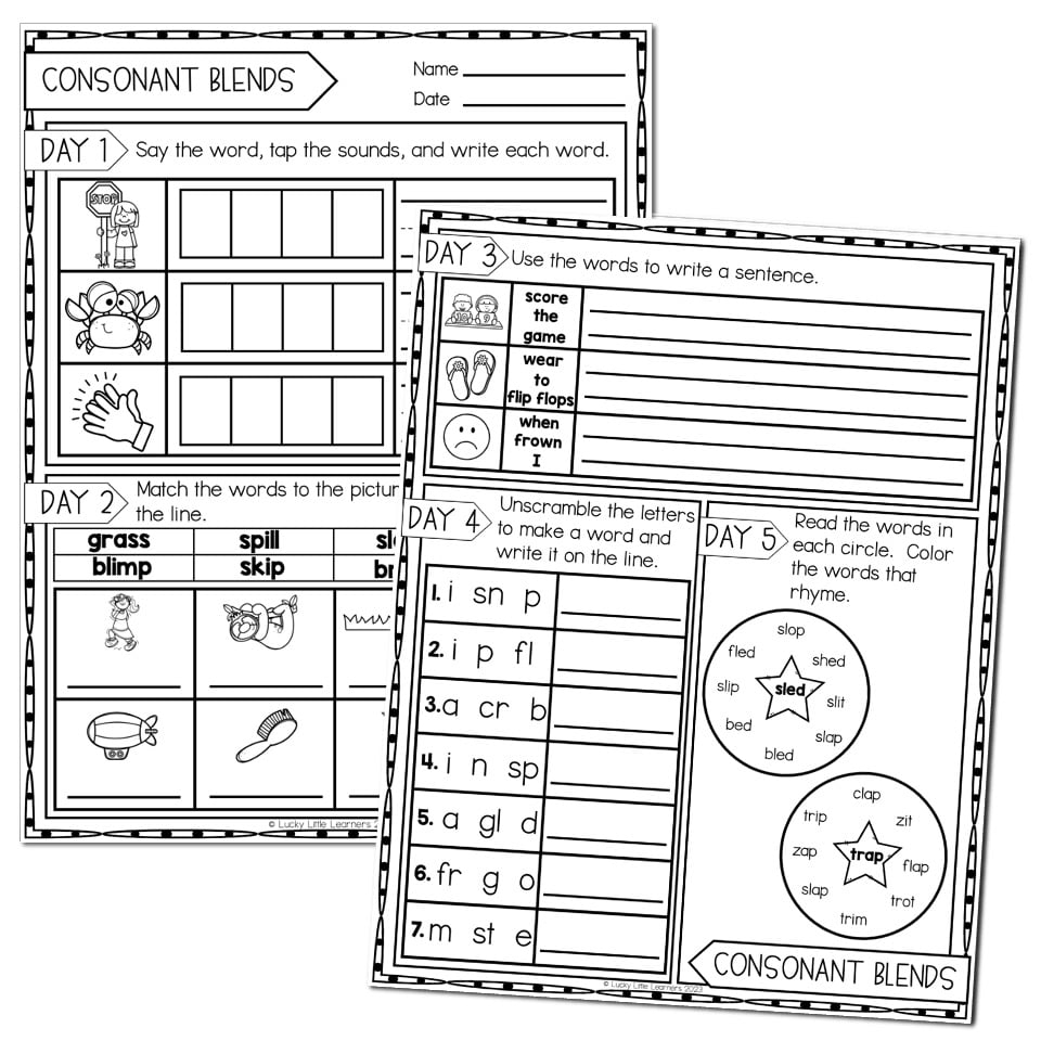 2nd Grade Phonics Worksheets Consonant Blends Lucky Little 