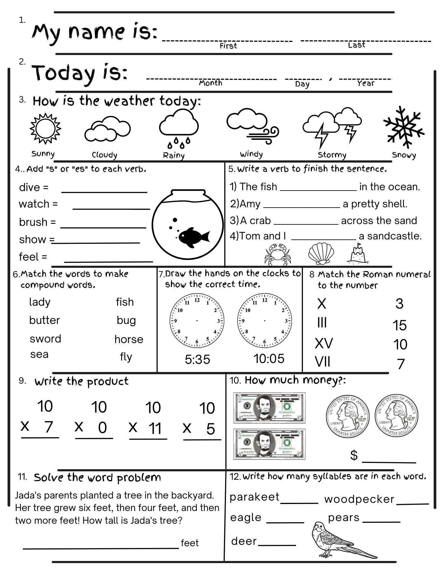 Free Printable Worksheets Second Grade