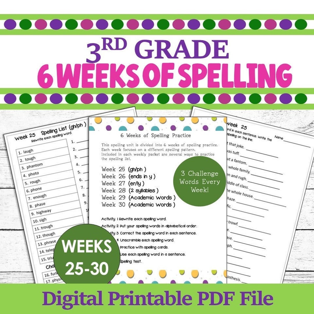 3rd Grade Spelling Worksheets 6 Weeks Of Spelling Lists Spelling 