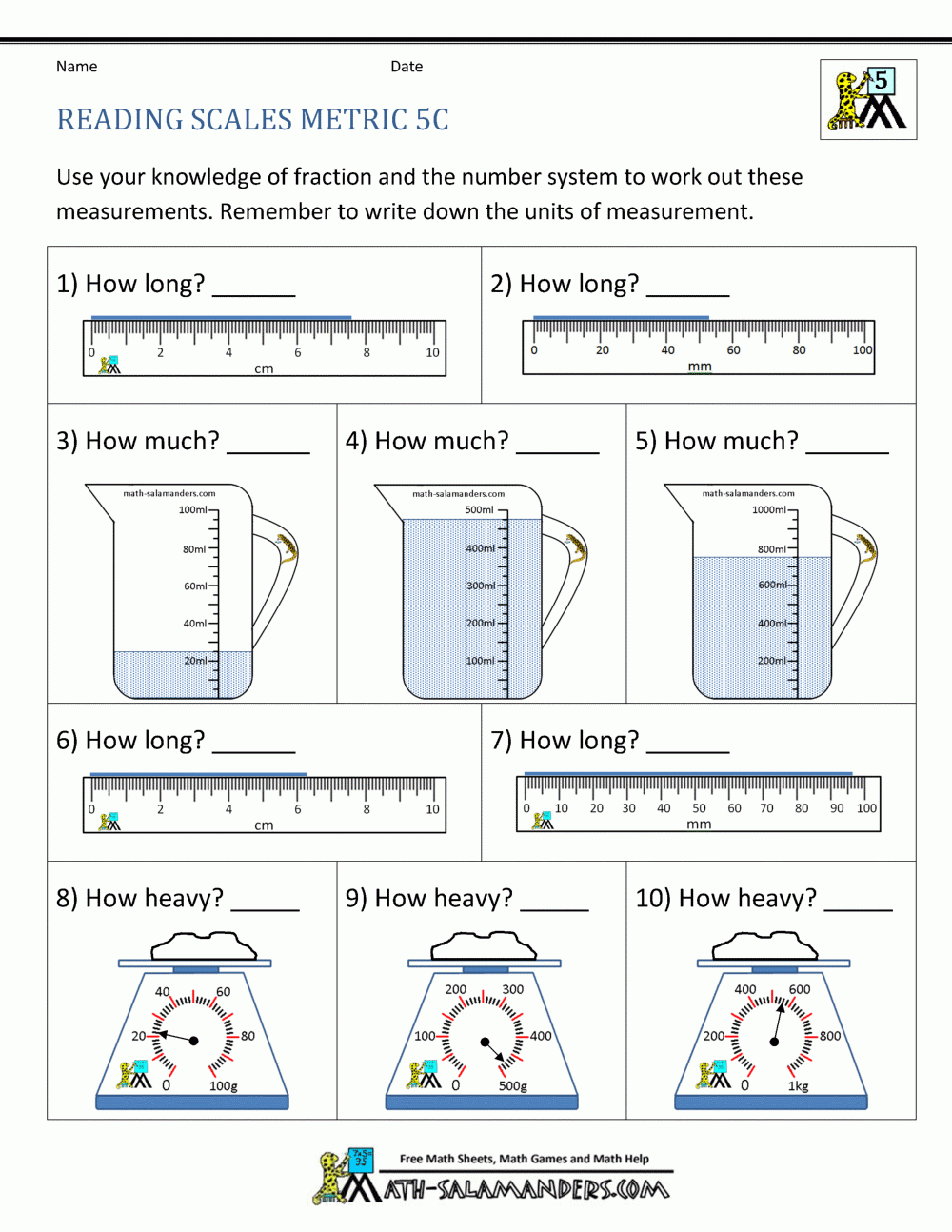 5th Grade Measurement Worksheets