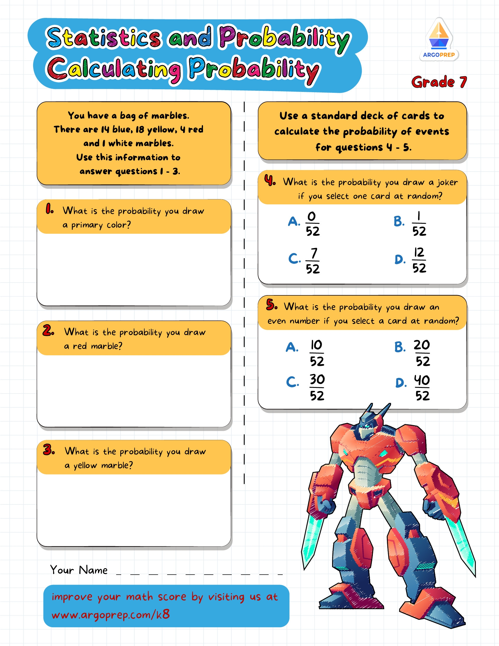 Free Printable Probability Worksheets Grade 3