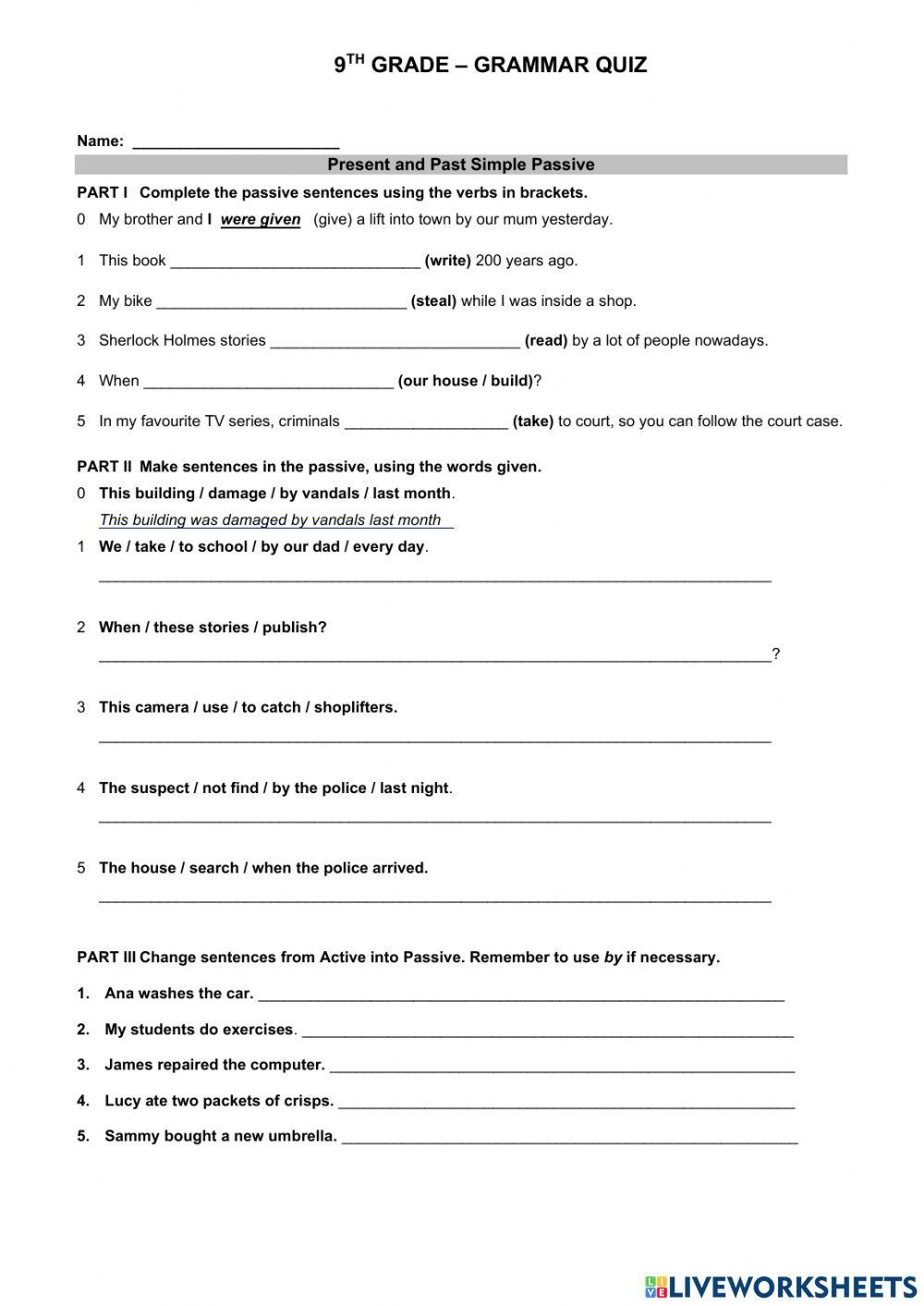 9th Grade Grammar Quiz Worksheet Live Worksheets Worksheets 