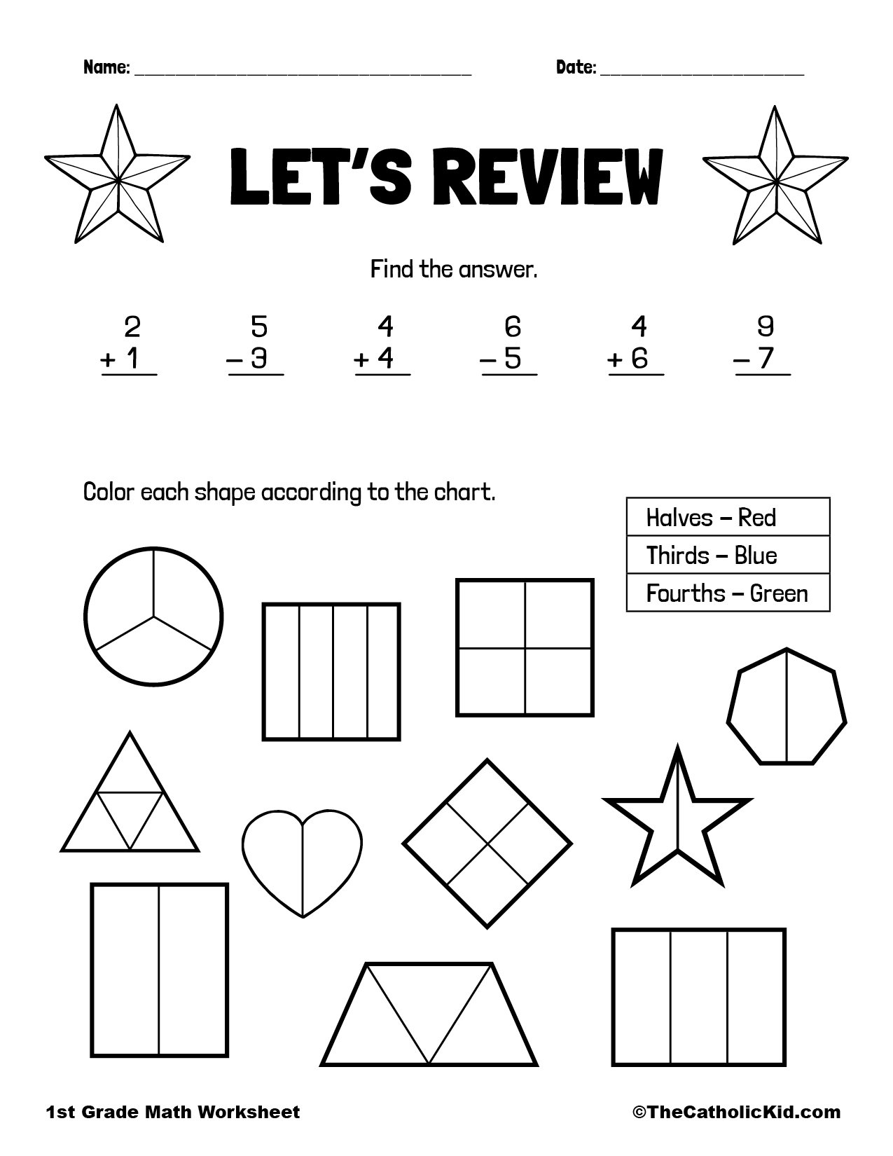 Add Subtract U0026 Fractions 1st Grade Math Worksheet Catholic Worksheets Library