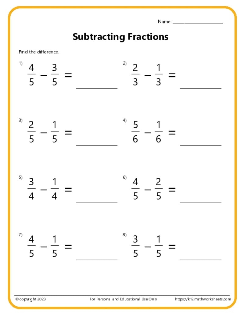 Adding And Subtracting Fractions Worksheets