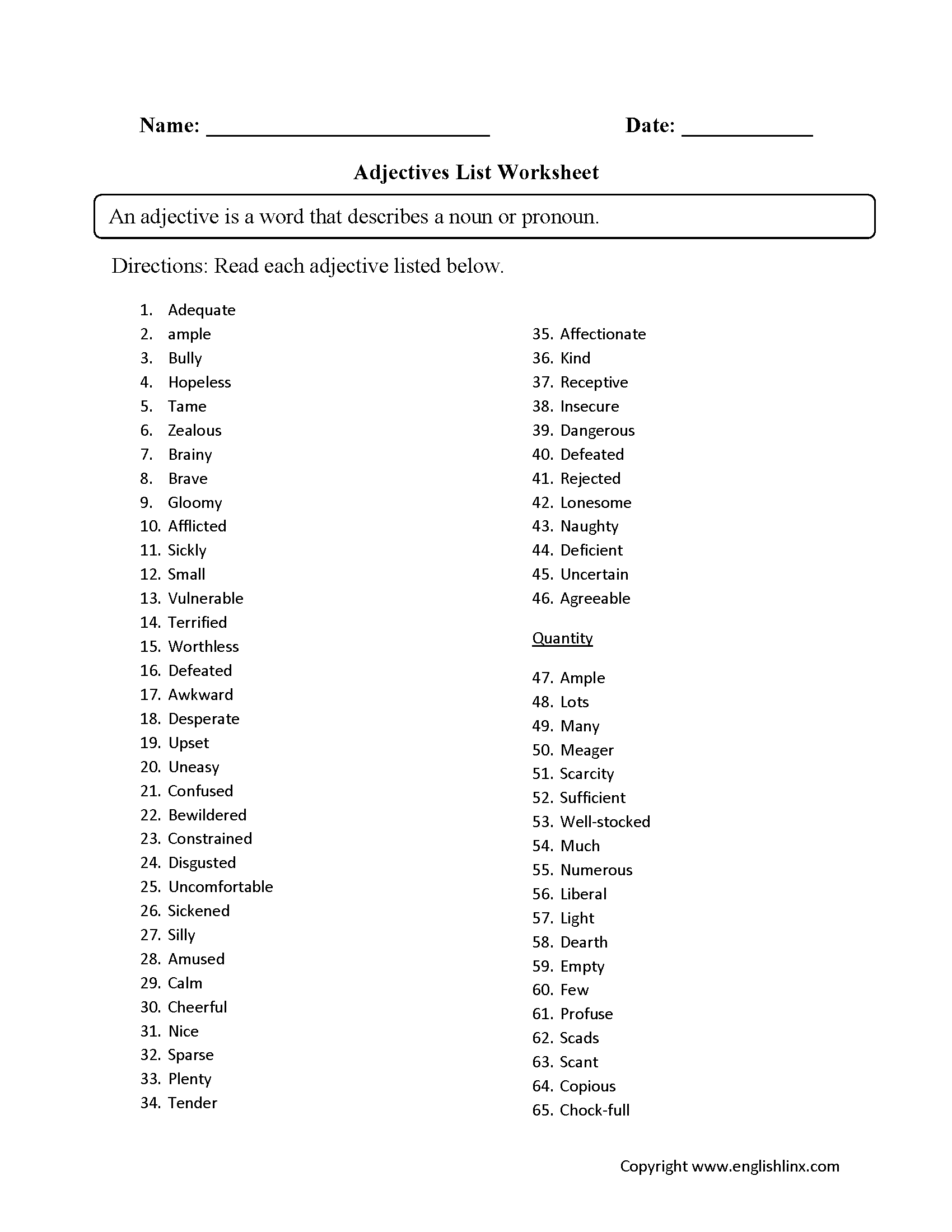 Adjectives Worksheets Regular Adjectives Worksheets