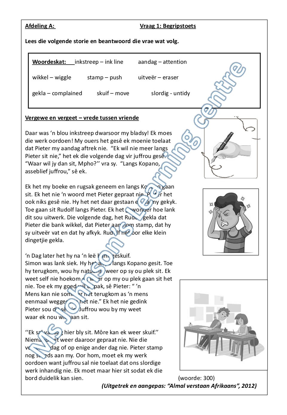 Afrikaans Grade 7 FAL Test Begripstoets Visueel Opsomming Taal