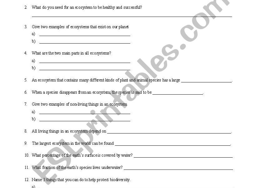 Biodiversity ESL Worksheet By Ms Pint