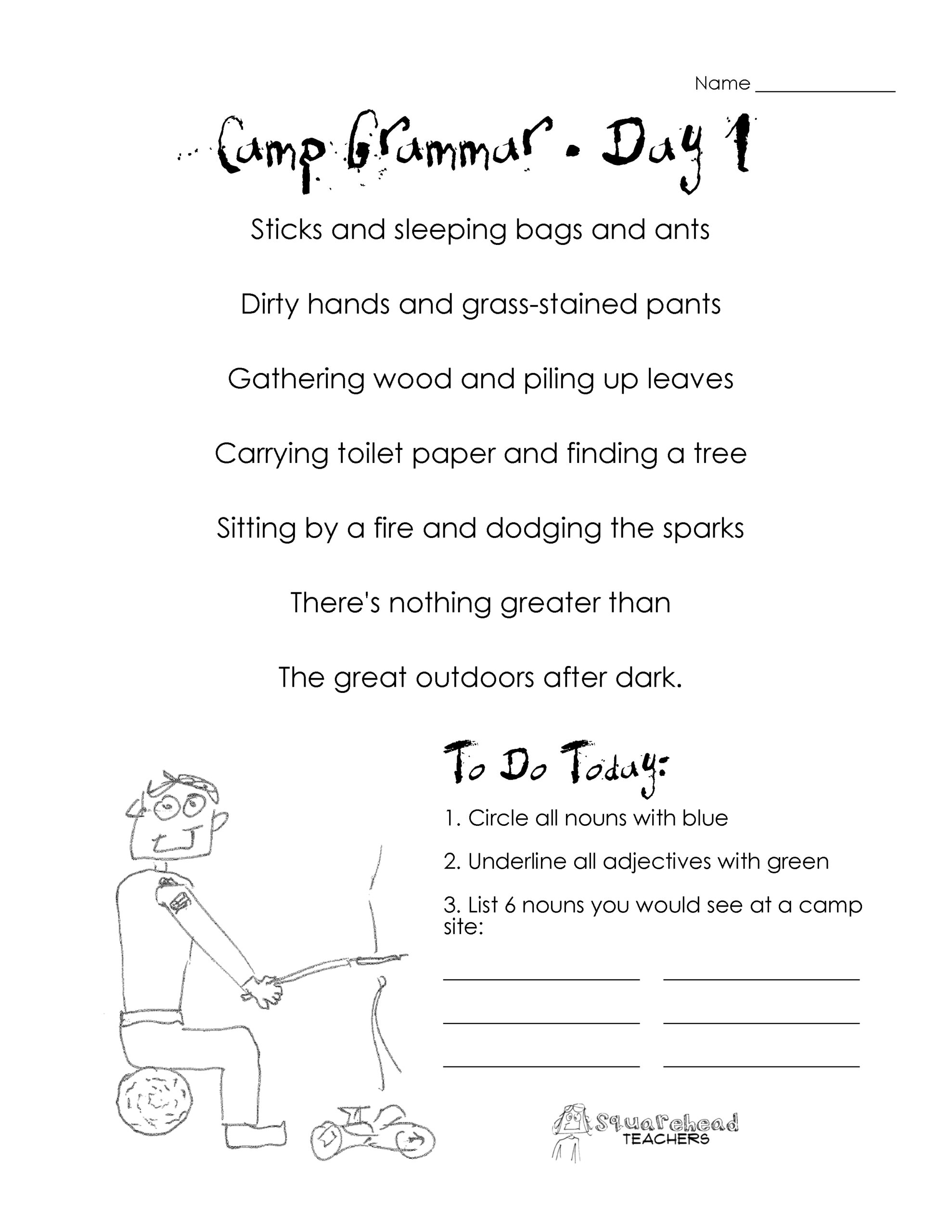 Camp Grammar 4 Days Of Free Worksheets For Upper Grades Squarehead Teachers