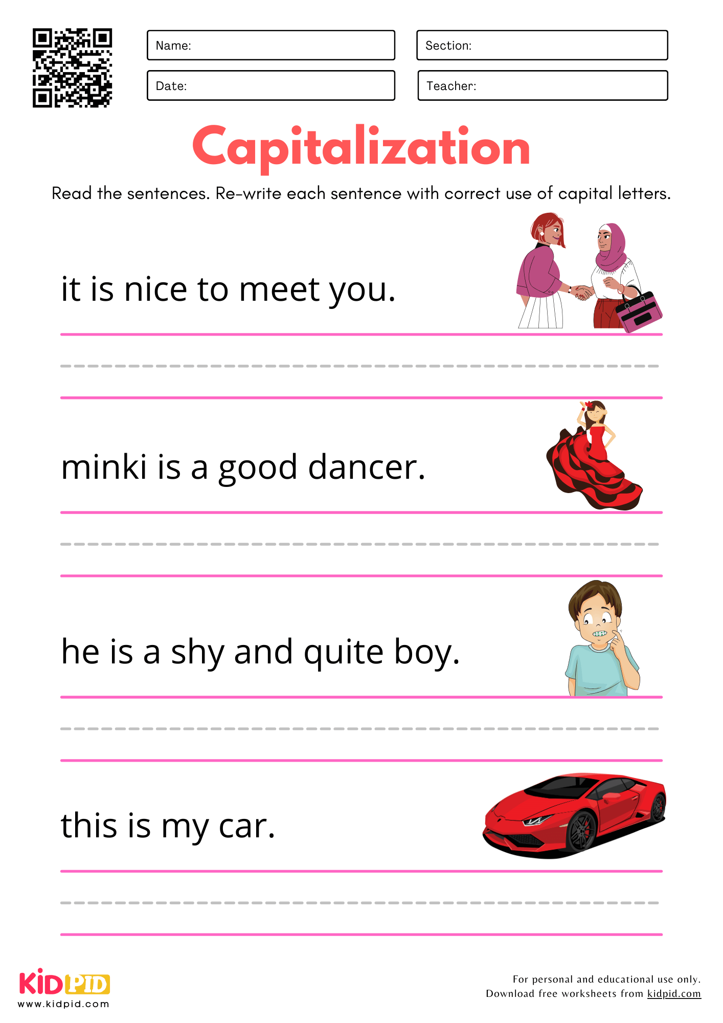 Capitalization Practice Worksheet For Kindergarten Kidpid