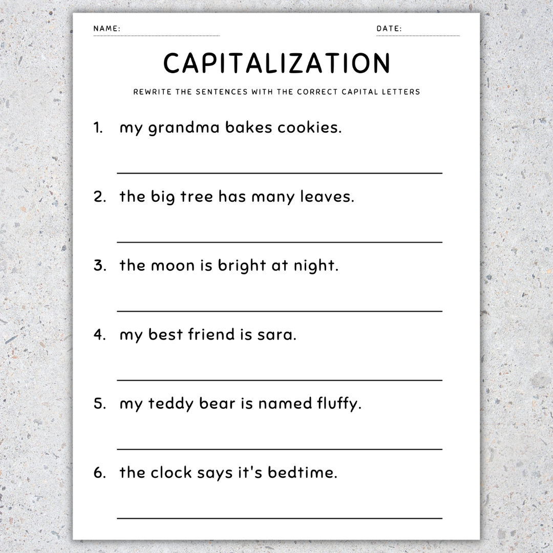 Capitalization Worksheets Fix The Sentences Grammar Practice 1st 