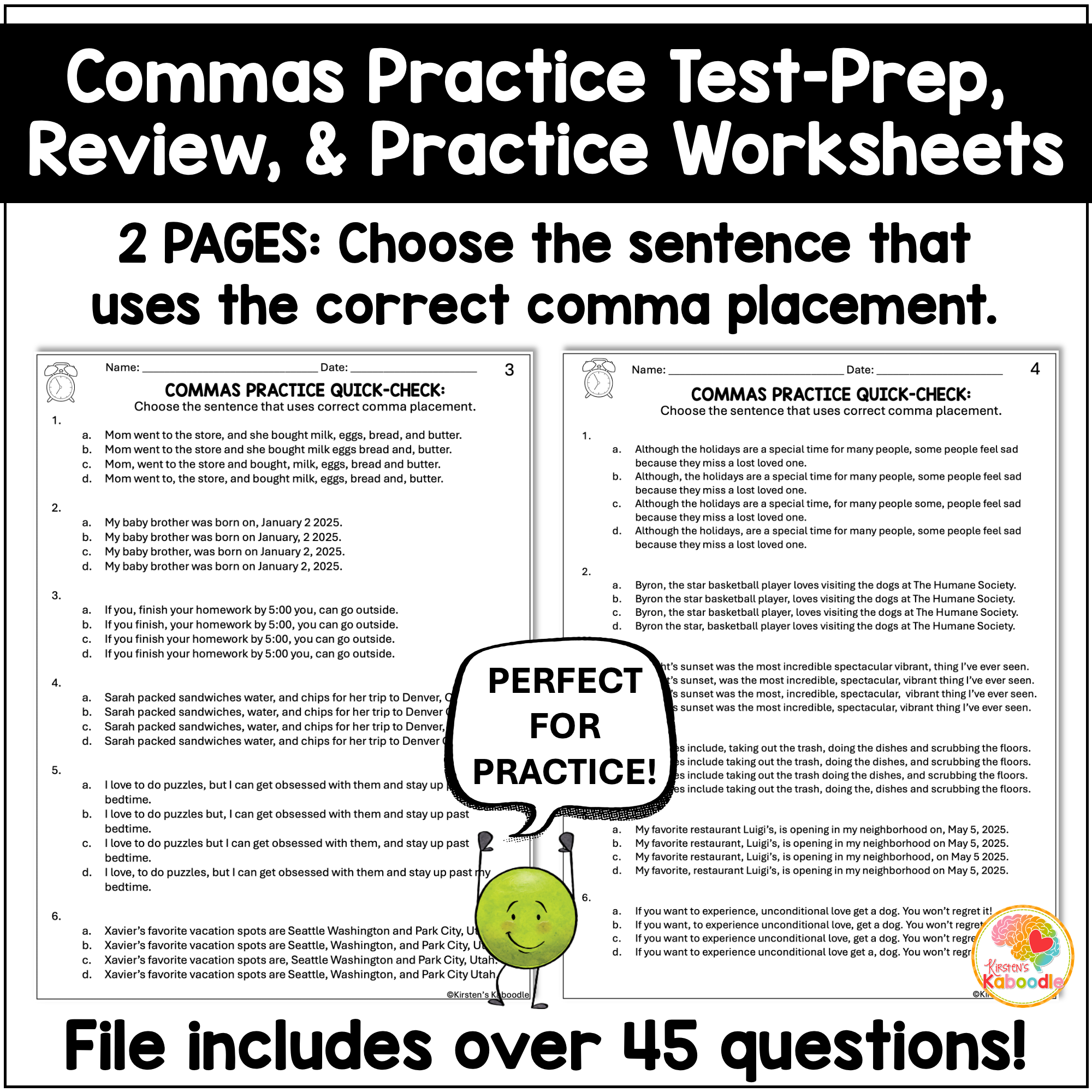 Commas Practice Quick Checks Test Prep Review Worksheets Commas Practice Quick Checks Test Prep Review Worksheets