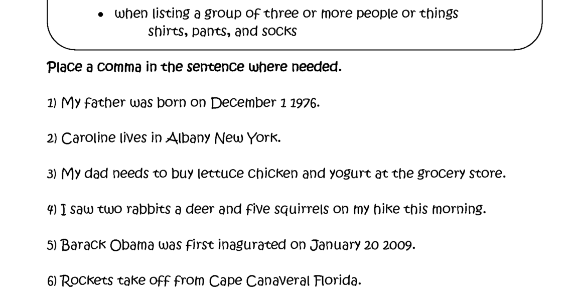 Commas Worksheets Using Commas Worksheets