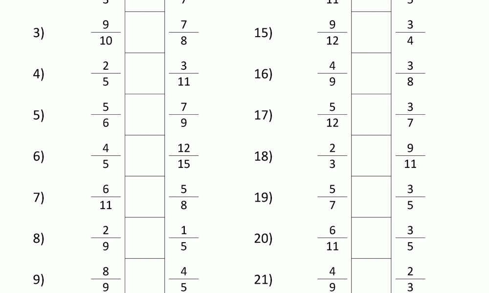 Comparing Fractions Worksheet