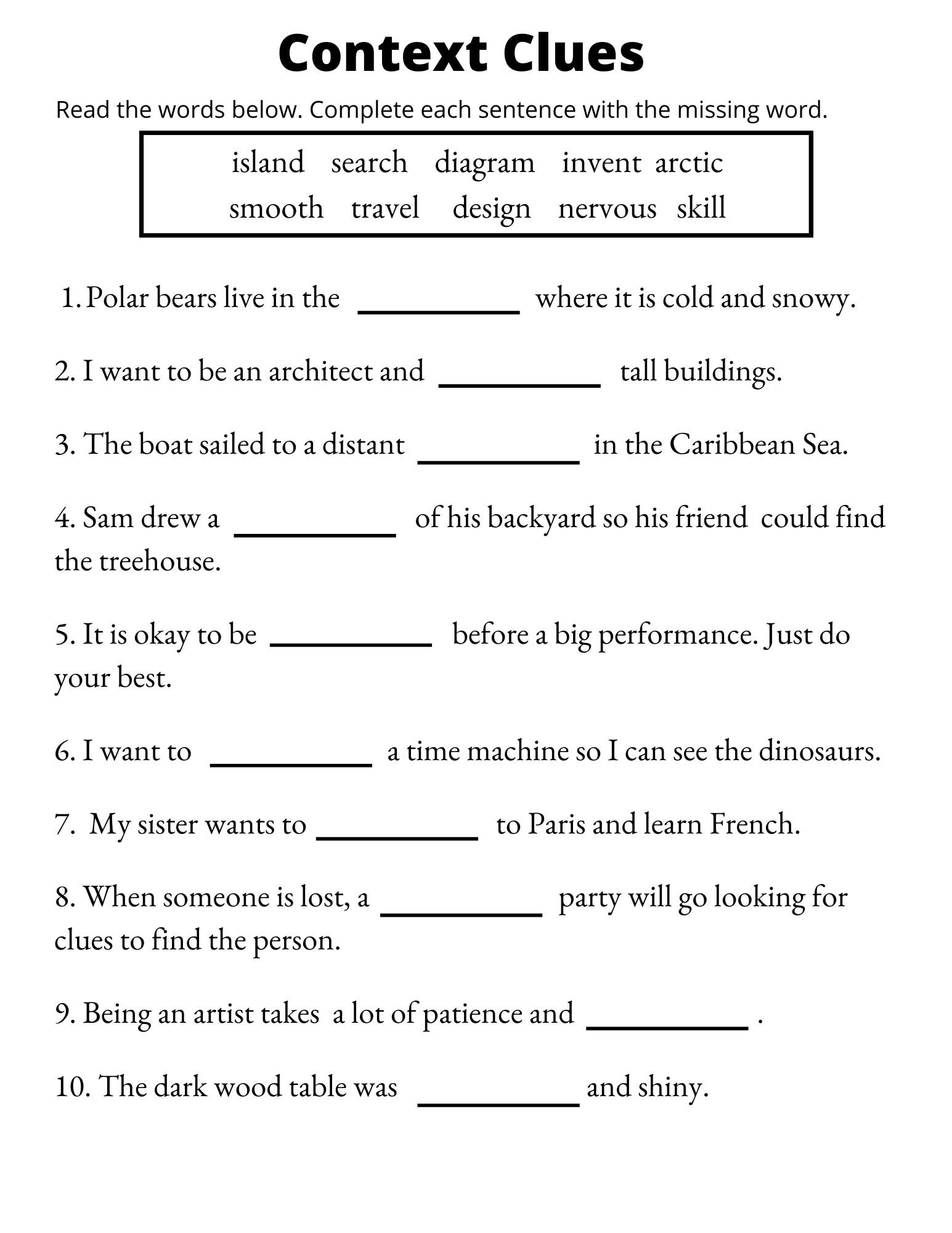 Context Clues Worksheets Vocabulary Printable 1st Through 