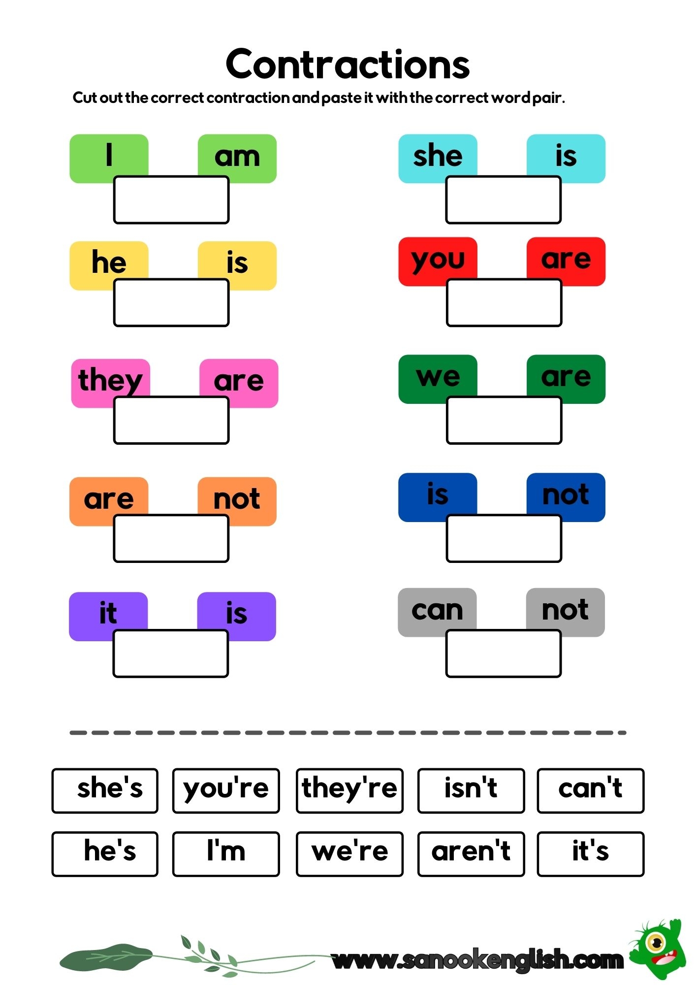 Free Printable Contraction Worksheets First Grade