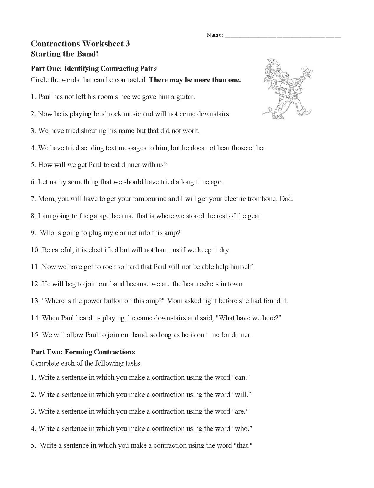 Contractions Worksheet 3 Grammar Activity Contractions Worksheet 3 Grammar Activity