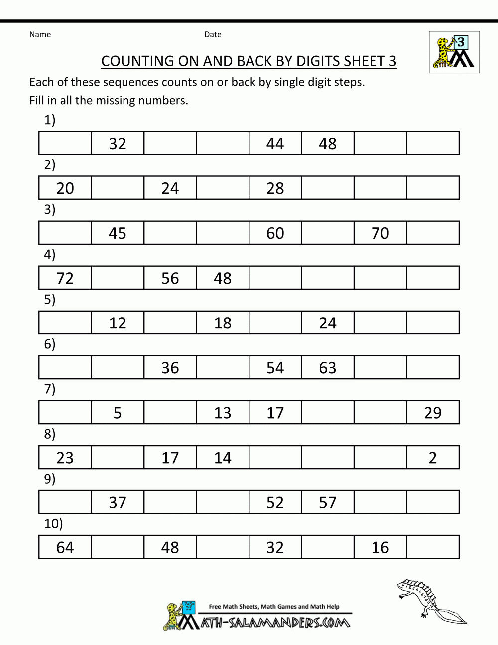 Counting On And Back Worksheets 3rd Grade Worksheets Library
