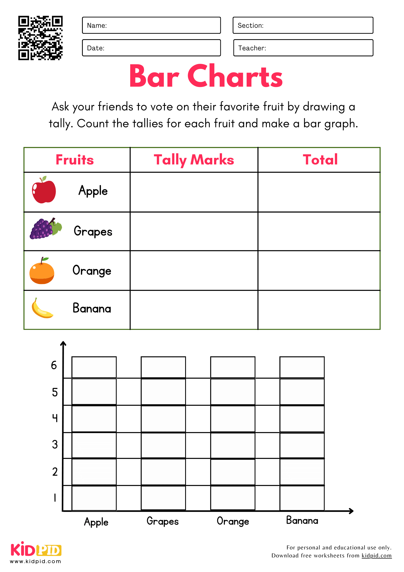 Data Collection U0026 Bar Chart Worksheets For Grade 1 Kidpid