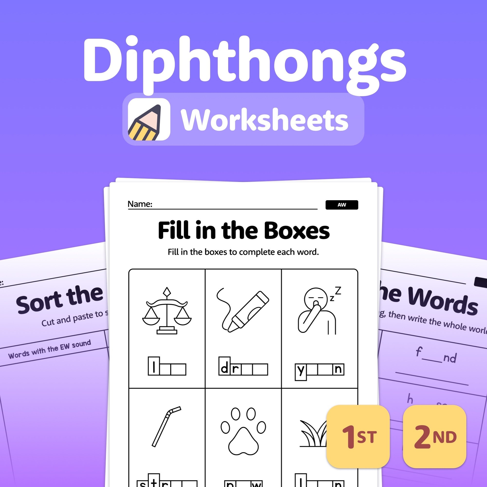 Diphthong Worksheets No Prep 1st U0026 2nd Grade Diphthongs Activities Vowel Teams And Phonics Worksheets printable PDF Etsy