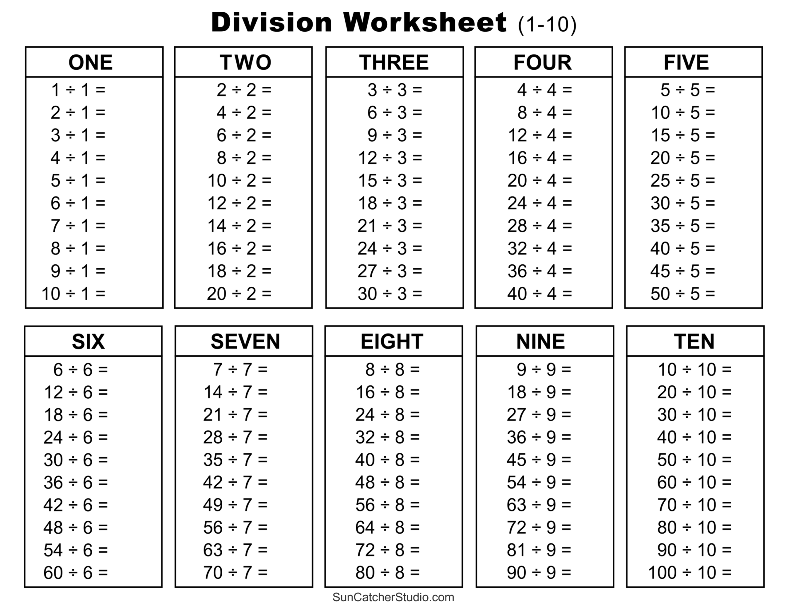 Free Printable Division Worksheets Grade 4