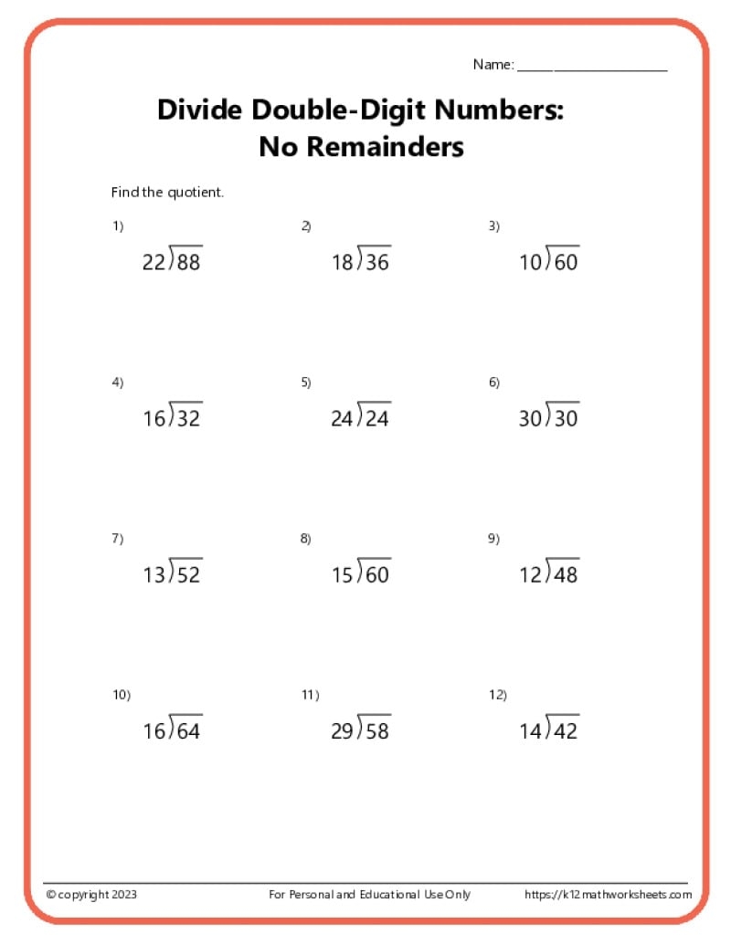 Division Worksheet Grade 3 Free Printable