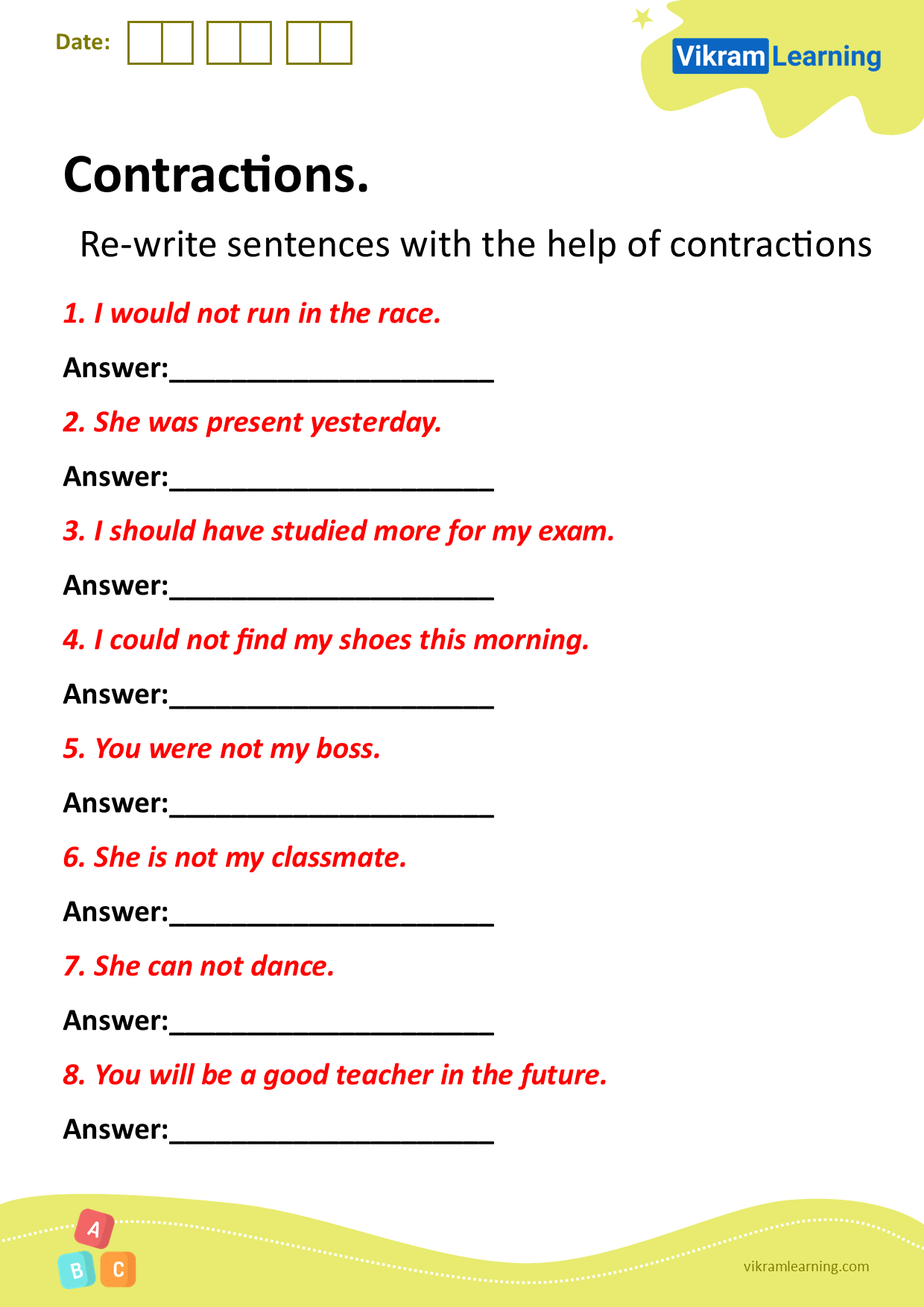 Download Contractions Worksheets For Free Vikramlearning Download Contractions Worksheets For Free Vikramlearning