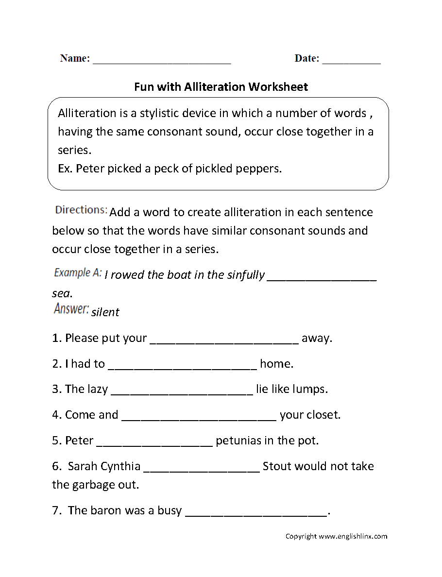 Englishlinx Alliteration Worksheets Englishlinx Alliteration Worksheets