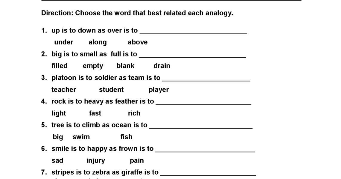 Englishlinx Analogy Worksheets