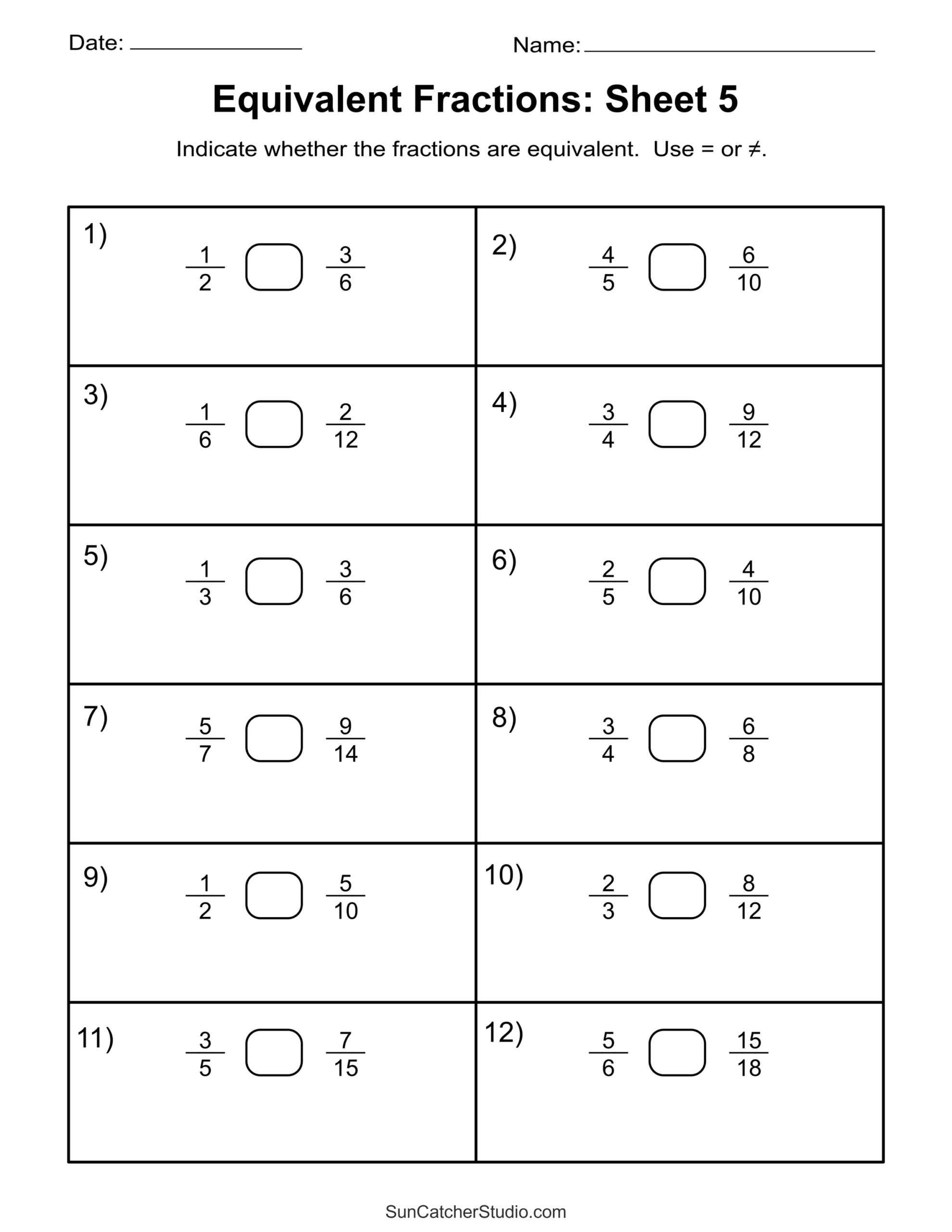 Free Printable Fractions Worksheets Grade 5