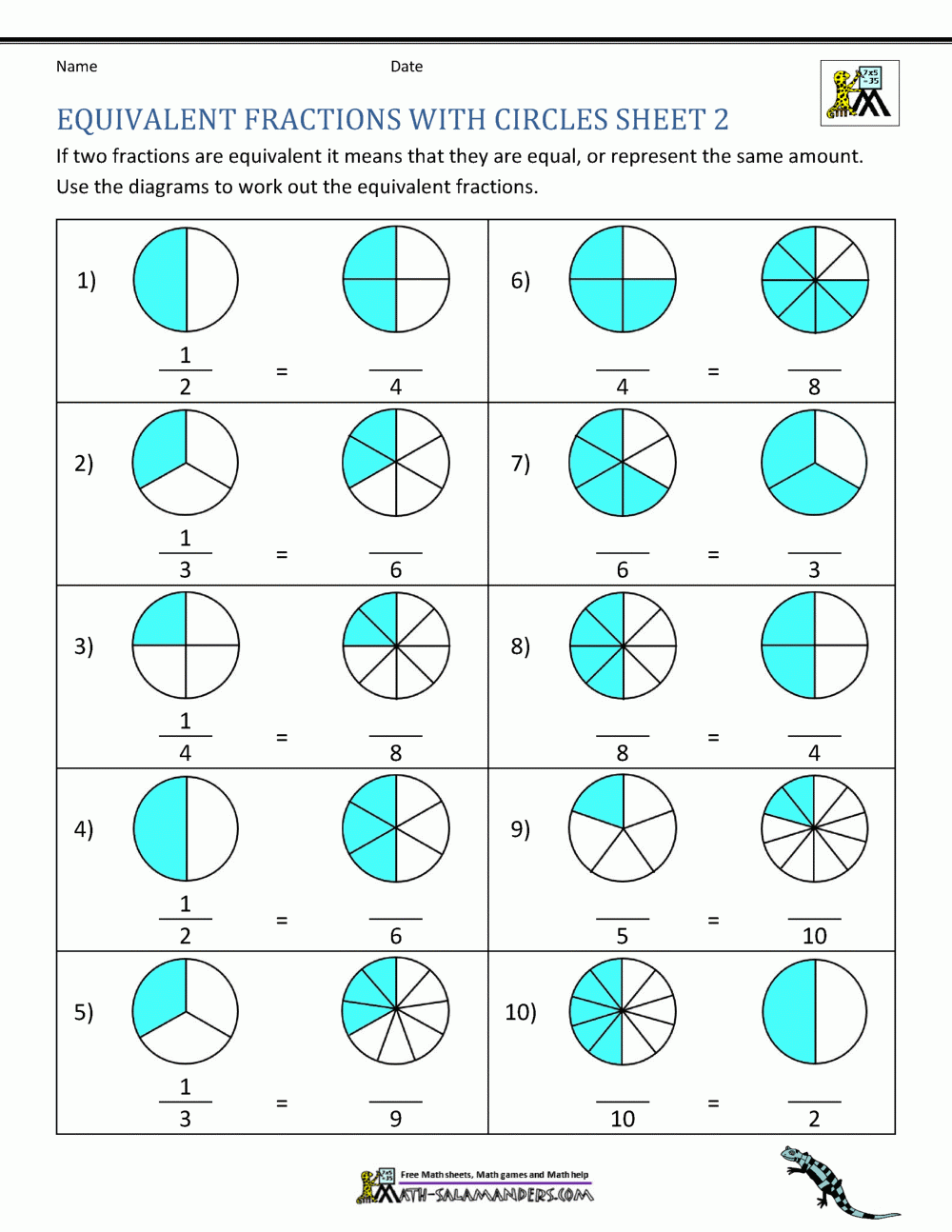 Equivalent Fractions Worksheet