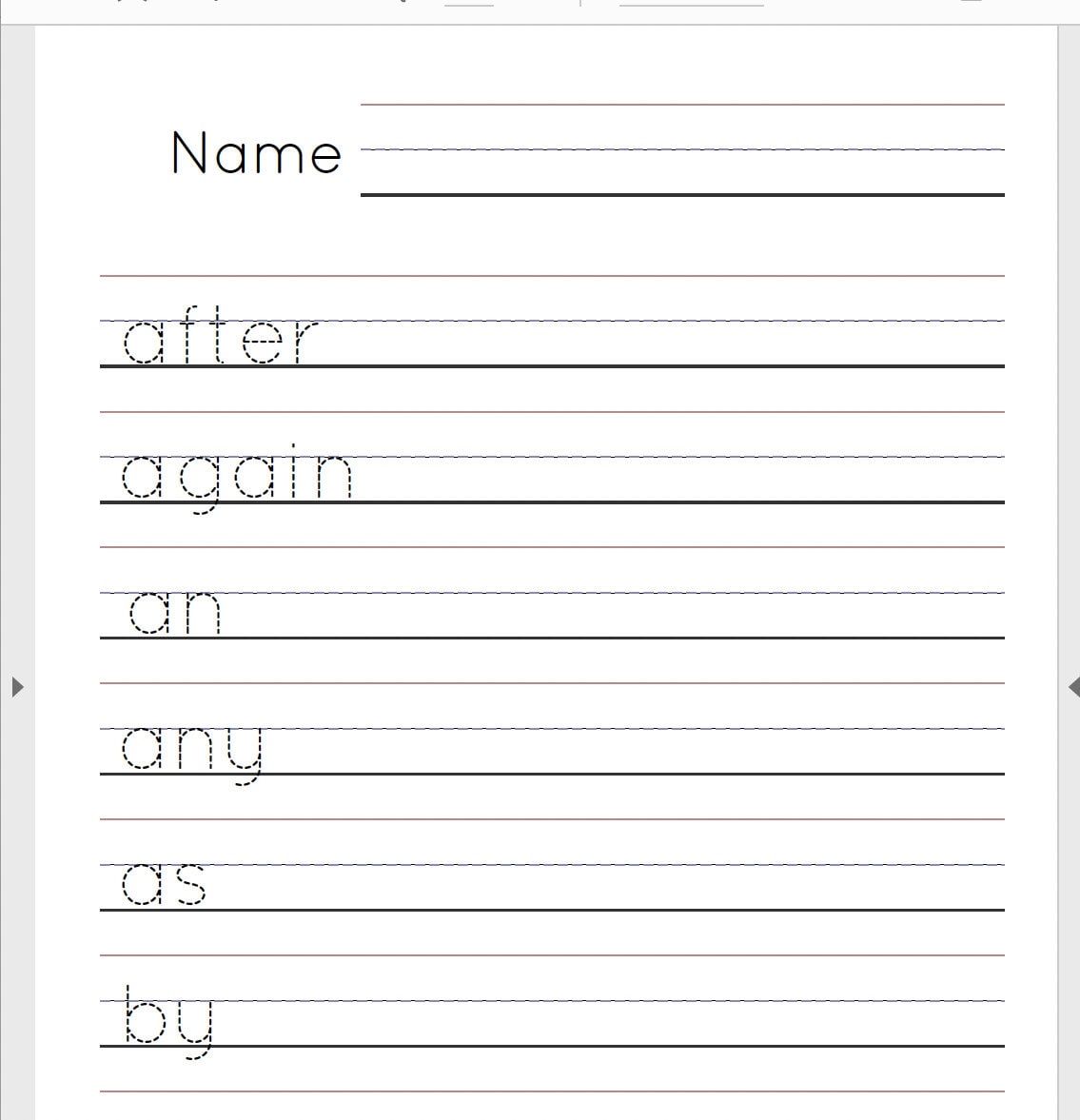 First Grade Sight Word Handwriting Practice