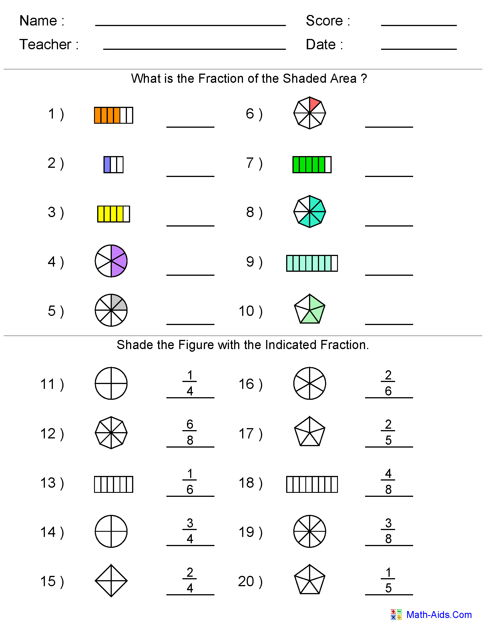 Fractions Worksheets Printable Fractions Worksheets For Teachers Worksheets Library