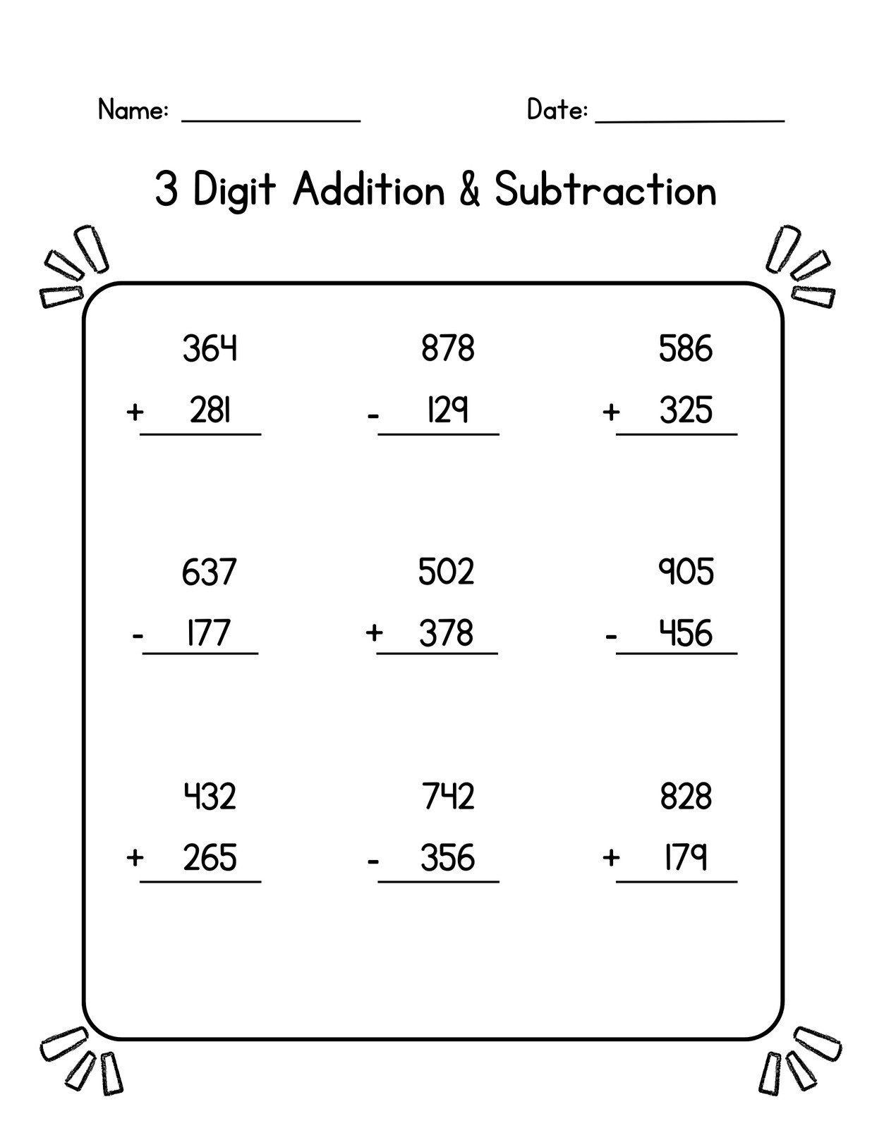 3rd Grade Free Printable Subtraction Worksheets