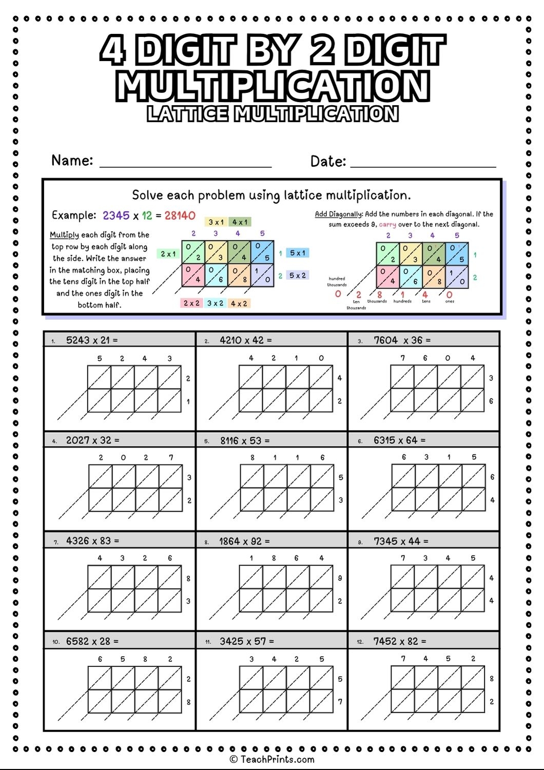 Free 4 Digit By 2 Digit Multiplication Worksheets Teach Prints