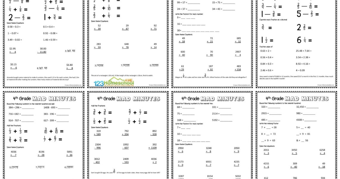 FREE 4th Grade Math Worksheets 123 Homeschool 4 Me