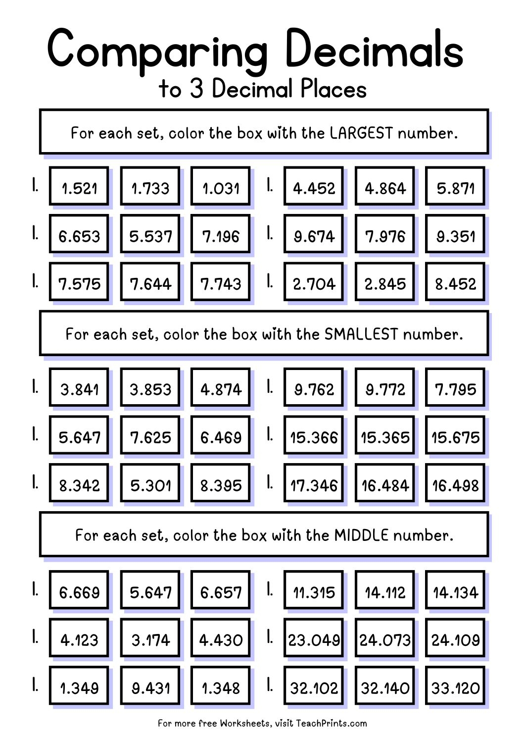 Free Printable Comparing 4th Grade Worksheets