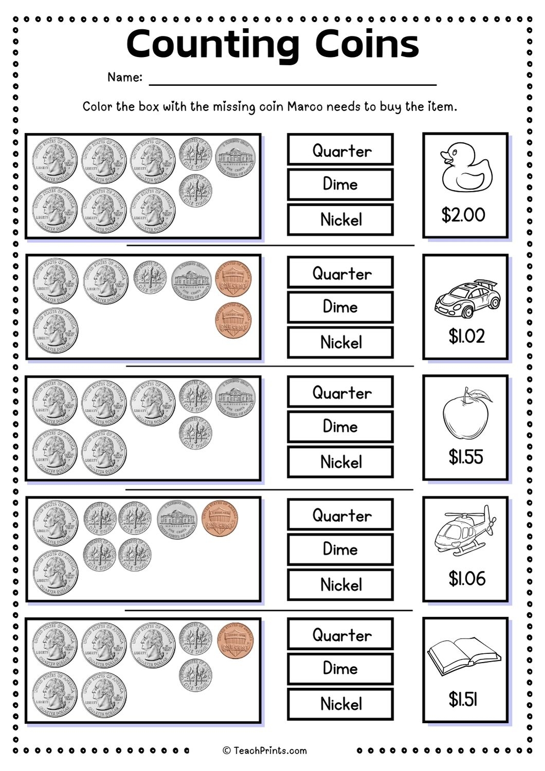 1st Grade Money Worksheets Printable Free