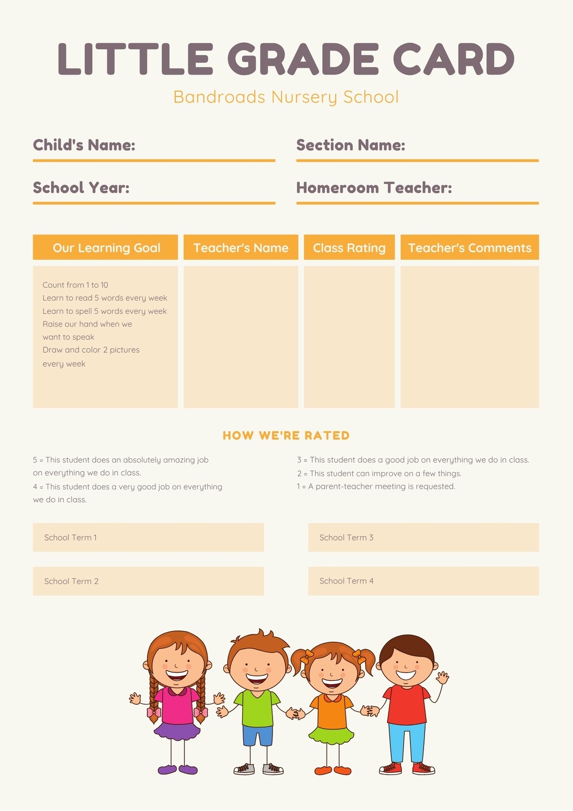 Free Custom Printable Preschool Report Card Templates Canva