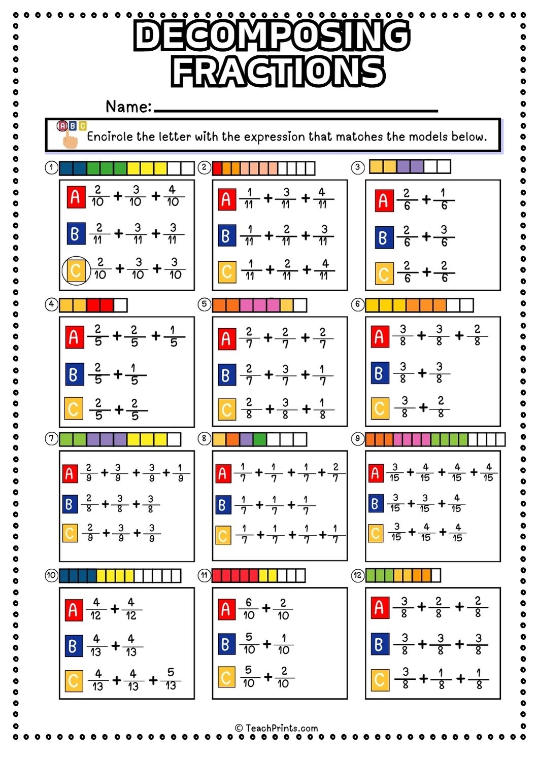 4th Grade Free Printable Worksheets Fractions
