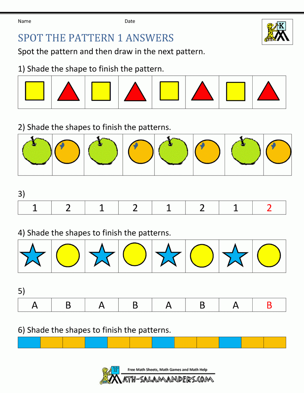 Free Printable Pattern Worksheets 2nd Grade